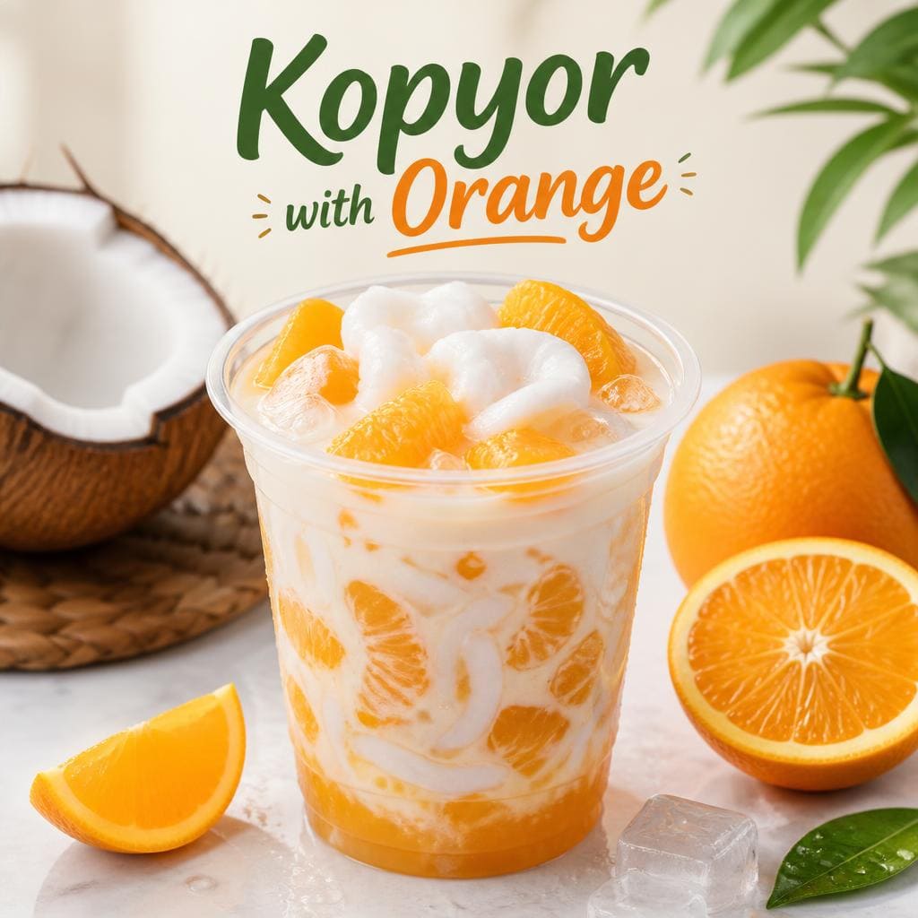 Kopyor with Orange Te Sate dengan perpaduan kopyor dan jeruk segar